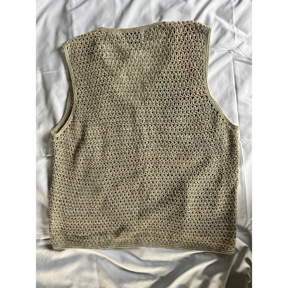 Sigrid Olsen Sport Sweater Vest‎ Womens Large Knit Floral Boho Crochet Linen - Picture 5 of 11